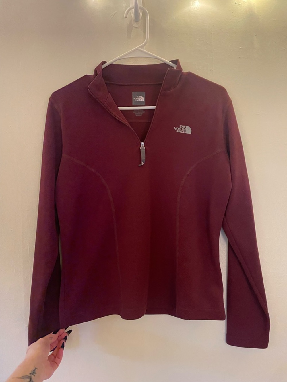 The North Face Women's Burgundy Vintage Quarter-Zip LongSleeve Top Outdoorsy Y2K - Picture 4 of 15